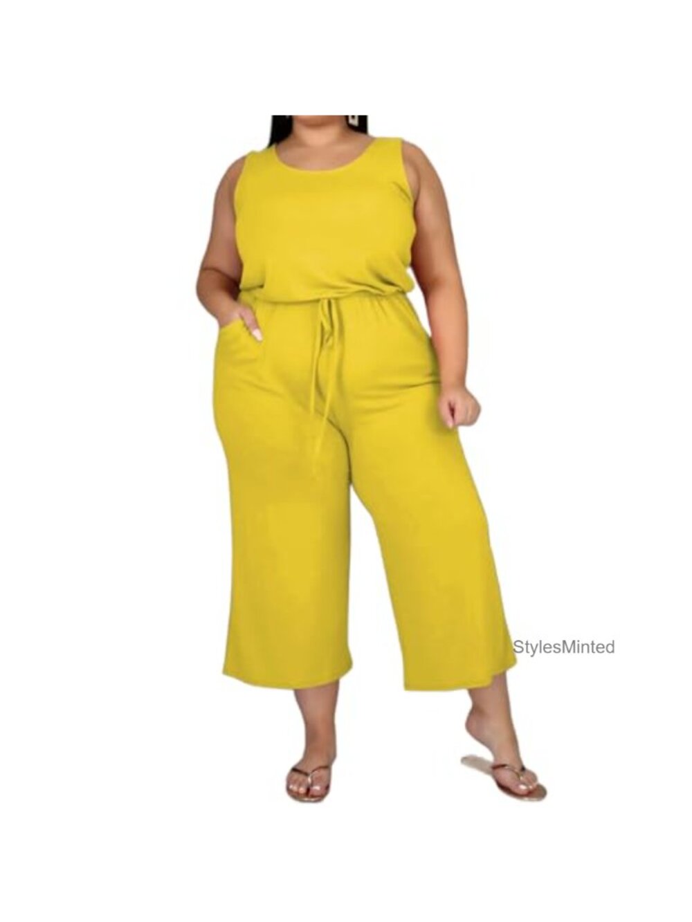 TOPSRANI Women Plus Size Casual Jumpsuit Sleeveless Cropped Wide Leg